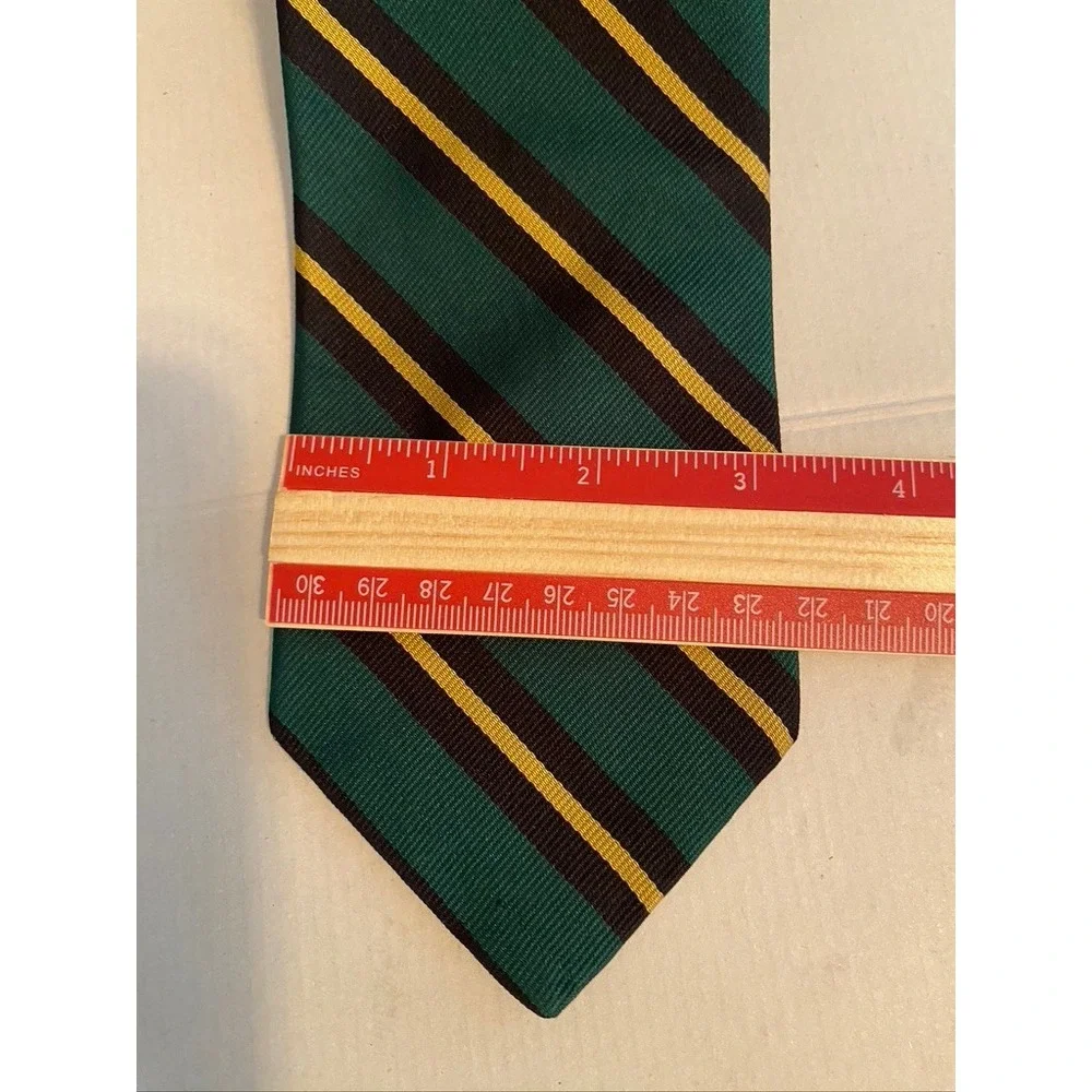 Ben Silver Charleston London Silk Tie Green Navy Gold Striped Hand Made Mens